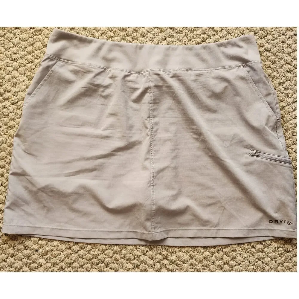 ORVIS Skort Women's XL Gray Lightweight Stretch Zipper Pocket Outdoor Activewear